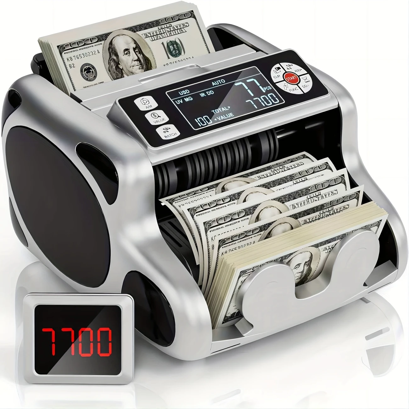 Accurate Money Counter Machine - Advanced UV/MG/IR/DD Counterfeit Detection, Extra LCD Display, Add